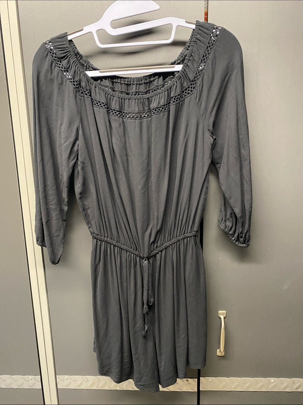 Abercrombie & Fitch Black Off-Shoulder Tie-Waist Romper